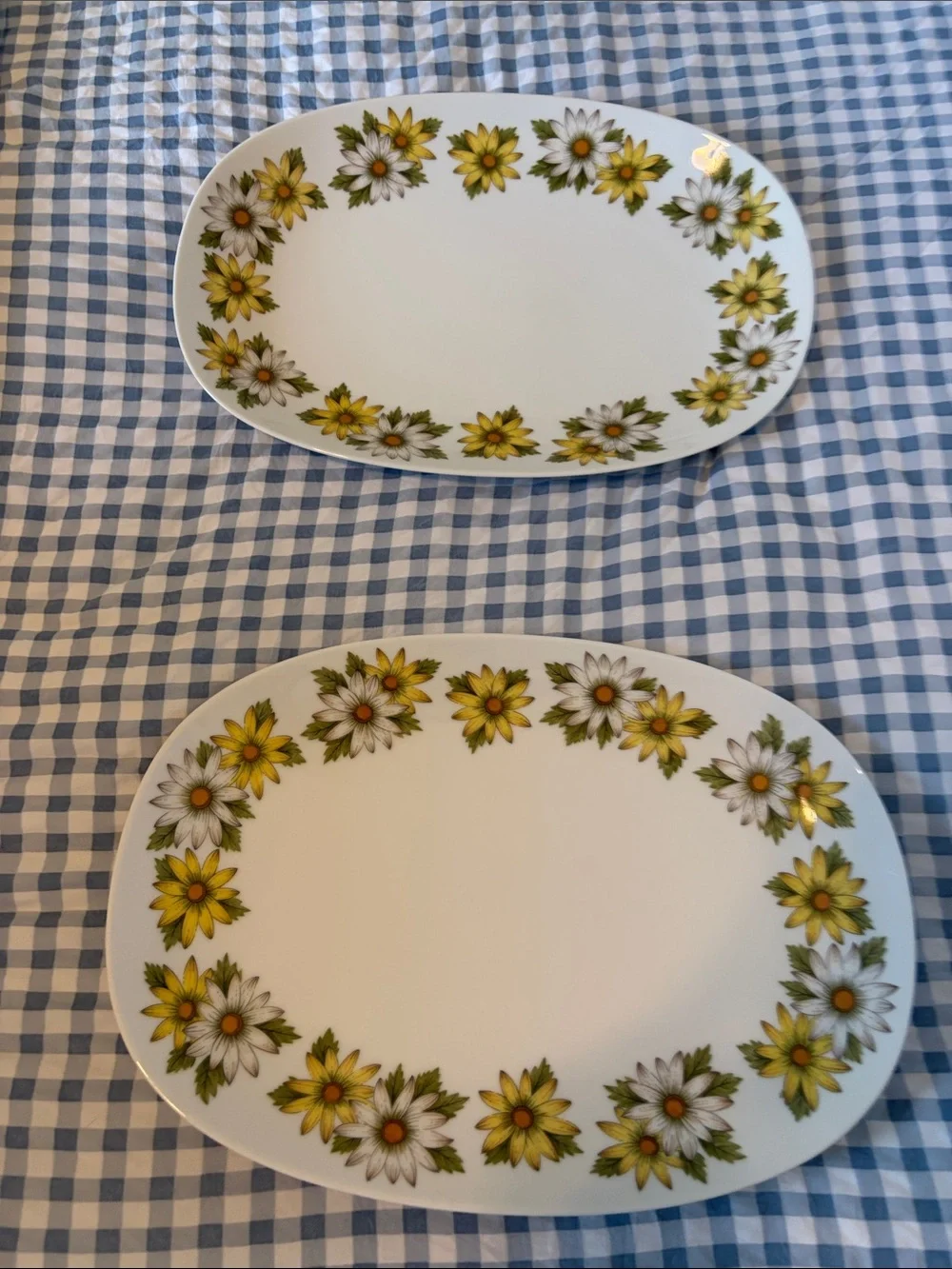 Oval White Serving Platters with Yellow Floral Border